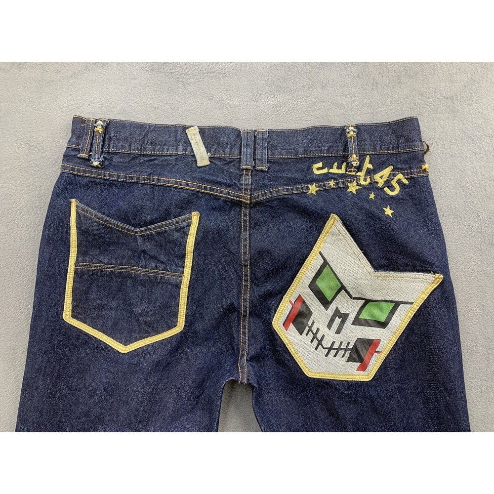 Cult 45 Denim Jeans Men's Size 42 Blue Baseball Theme Stitched Pockets Straight - Picture 2 of 16